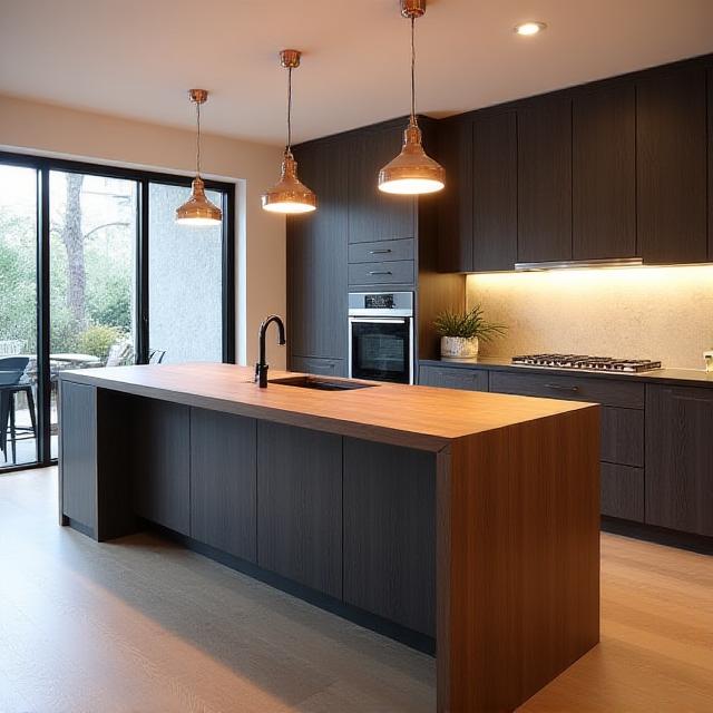 Modern kitchen island with integrated butcher block