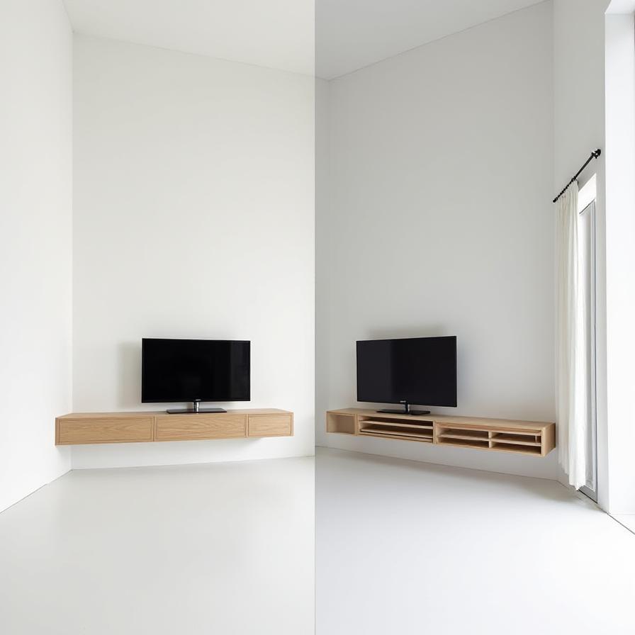 Before and after showing a New York loft transformation with custom cabinetry